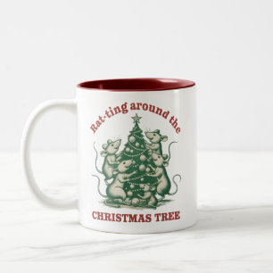 Ratten rond de kerstboom Grappige Kerstmis Rat Tweekleurige Koffiemok