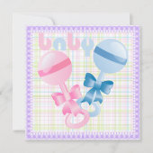 Rattles Baby Gender Reveal Party Invitation Kaart (Voorkant)