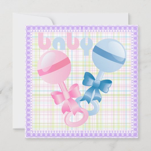 Rattles Baby Gender Reveal Party Invitation Kaart (Voorkant)