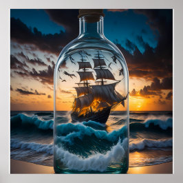 Raue See mit Schiff in einer Flasche Poster