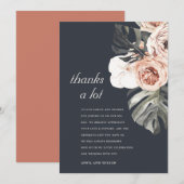 RAUST NAVY MONSTERA WATERVERF FLORAL WEDING BEDANKKAART (Voorkant / Achterkant)