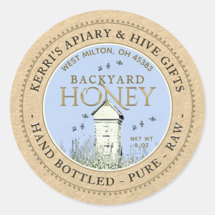 Rauw Kraft, achtertuin Hives Honey Label Hand Bott