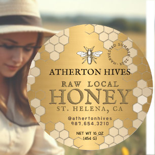 Rauwe Lokale Honing Gouden Honingraat Heraldische Ronde Sticker