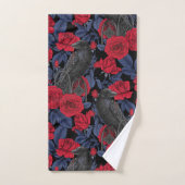 Ravages et roses avec des feuilles bleu foncé (Serviette à main)