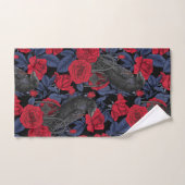 Ravages et roses avec des feuilles bleu foncé (Serviette à main)