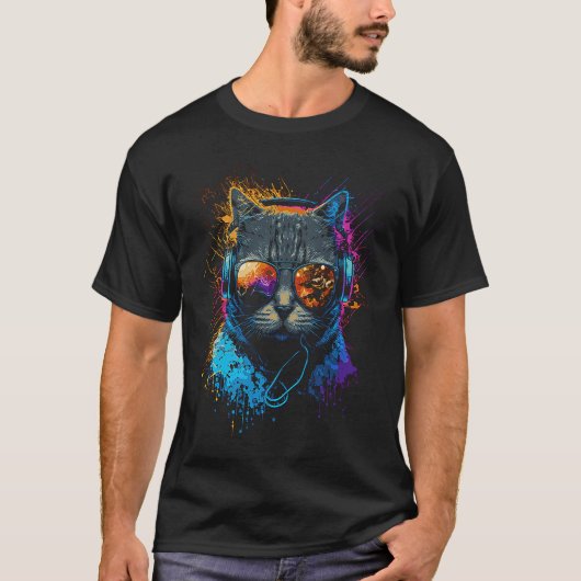 Rave Cat DJ Hoofdtelefoon Kitten House Muziek Kat T-shirt (Voorkant)