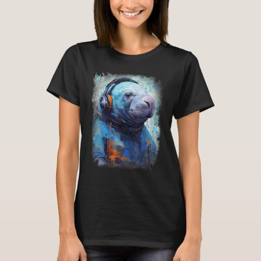 Rave EDM Manatee Headphone T-shirt (Voorkant)