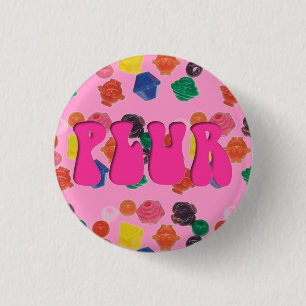 Rave Kandi Roze "PLUR" Pin Ronde Button 3,2 Cm