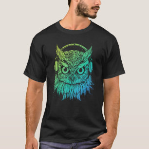 Rave Platenspeler Electro DJ Techno Uil met Hoofdt T-shirt