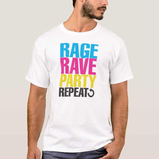 RAVE RAGE PARTY REPEAT T-SHIRT (Voorkant)