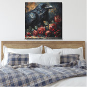 Raven and Red Roses Gothic Art Canvas Afdruk (Insitu (Slaapkamer))