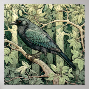 Raven Art Print, Zwarte Vogel, Dierenkunst Poster