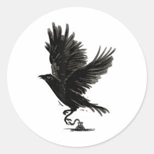 Raven Bird Crow Tattoo _1 Ronde Sticker
