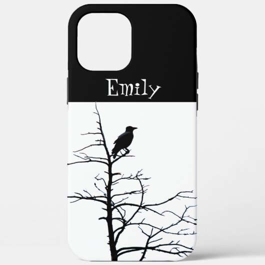 Raven Bird Modern Line Drawing Art Custom Name Case-Mate iPhone Case (Achterkant)