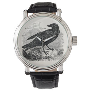 Raven Black Bird Crow Persoonlijke vogels Horloge