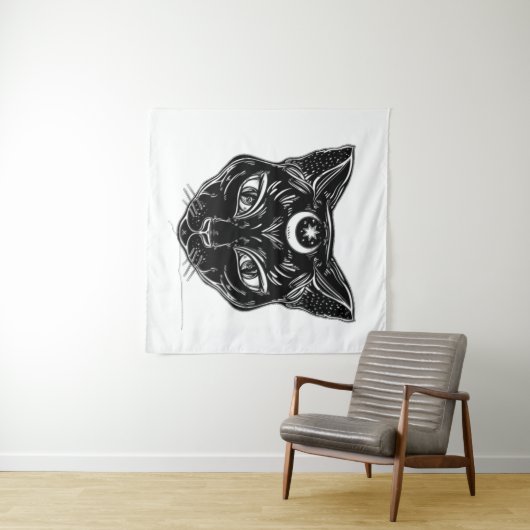 Raven Black Cat Design Backdrop Wandkleed (In Situ (horizontaal))