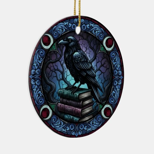 Raven Book Stack Gothic Bookish Keramisch Ornament (Rechts)