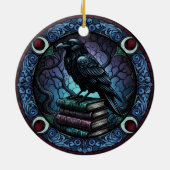 Raven Book Stack Gothic Bookish Keramisch Ornament (Achterkant)
