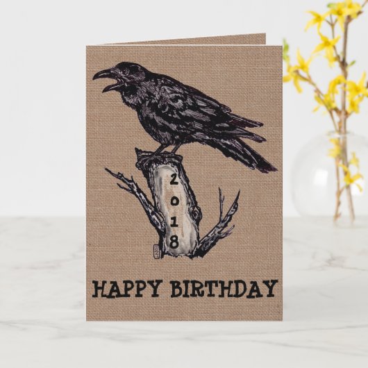 Raven Burlap Verjaardag Kaart Personaliseren, Datu (Gele Bloem)