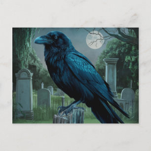 Raven cementaire ghotische macabre volle maan scen briefkaart
