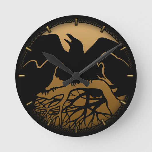 Raven Clock Native Raven Art Wall Clock Bird Gift Ronde Klok (Voorkant)