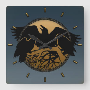 Raven Clock Native Raven Art Wall Clock Bird Gift Vierkante Klok