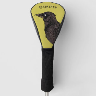 Raven Creepy Crow Bright Gothic Ink Art Name Golfheadcover