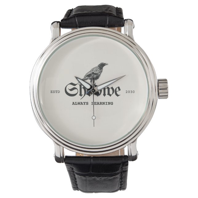 Raven Crest Altijd Leren Horloge (Voorkant)