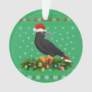 Raven Crow Bird Lover Xmas Santa Hat Ugly Crow Ornament