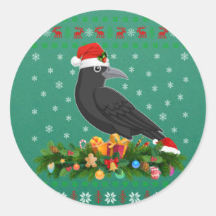 Raven Crow Bird Lover Xmas Santa Hat Ugly Crow Ronde Sticker