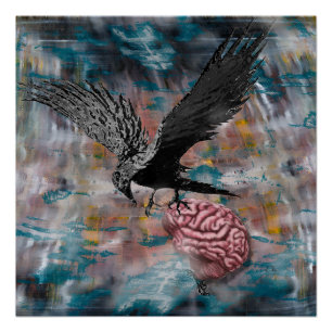 Raven Crow Black Bird Brain Abstracte surrealistis Perfect Poster