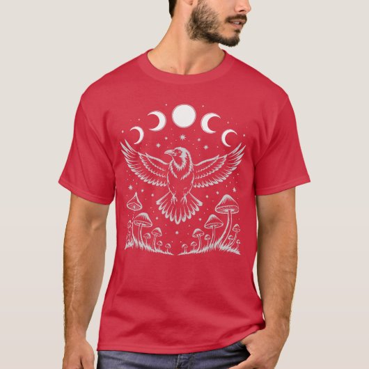 Raven Crow Blackbird Witchcore Mystical Moon T-shirt (Voorkant)