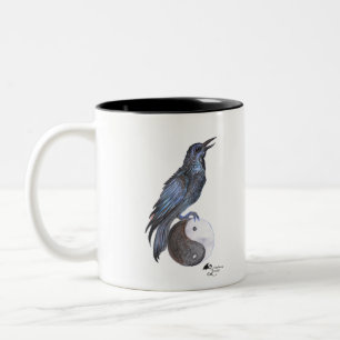 raven crow yang zwarte vogel tweekleurige koffiemok