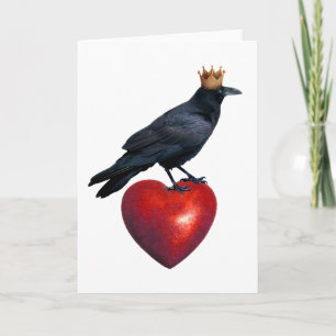 Raven Crown Red Heart Card Feestdagen Kaart