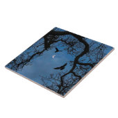 Raven, eikenboom en Crescent Moon Art Tegel Tegeltje (Zijkant)