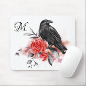 Raven Elegant Monogram Gothic Roos Waterverf Art Muismat (Met muis)