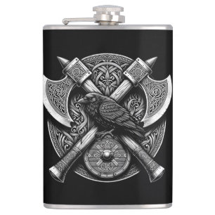 Raven en bijlen - Noorse Warrior Shield Wall Art Heupfles