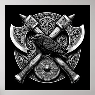 Raven en bijlen - Noorse Warrior Shield Wall Art Poster