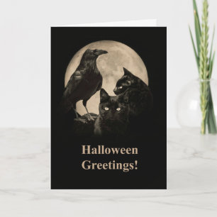 Raven en Black Cats Happy Halloween Kaart
