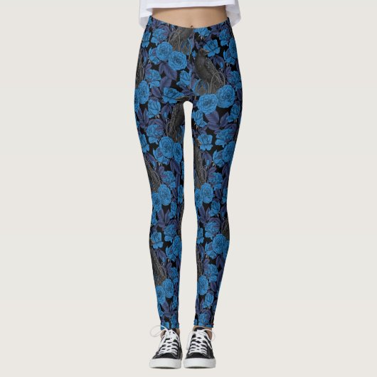 Raven en blauwe rozen leggings (Voorkant)
