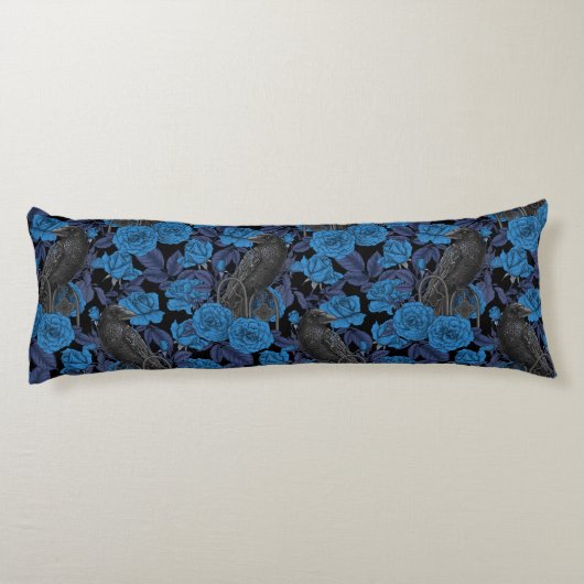 Raven en blauwe rozen lichaamskussen (Achterkant)