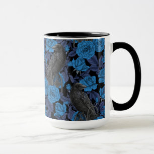 Raven en blauwe rozen mok