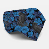 Raven en blauwe rozen stropdas (Opgerold)