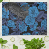 Raven en blauwe rozen theedoek (Gevouwen)