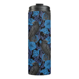 Raven en blauwe rozen thermosbeker