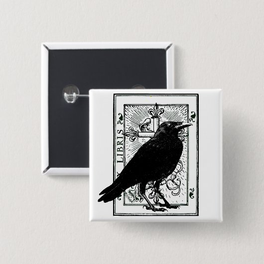 Raven en Cross Vierkante Button 5,1 Cm (Voorkant /achterkant)