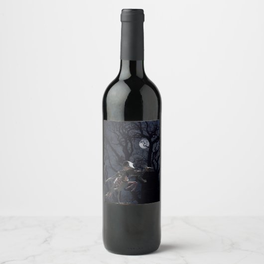 Raven- en ratskelet in Moonlight - Halloween Wijn Etiket (Voorkant)