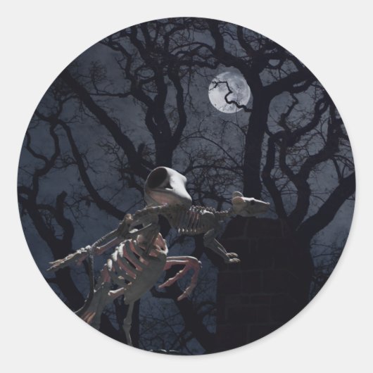 Raven- en ratskelet in Moonlight Ronde Sticker (Voorkant)