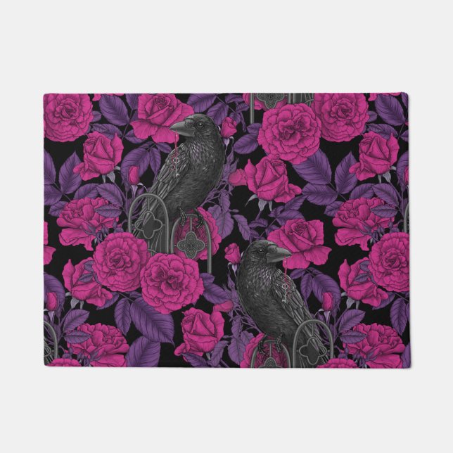 Raven en roze rozen deurmat (Voorkant)