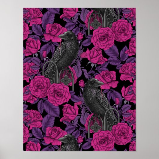 Raven en roze rozen poster (Voorkant)